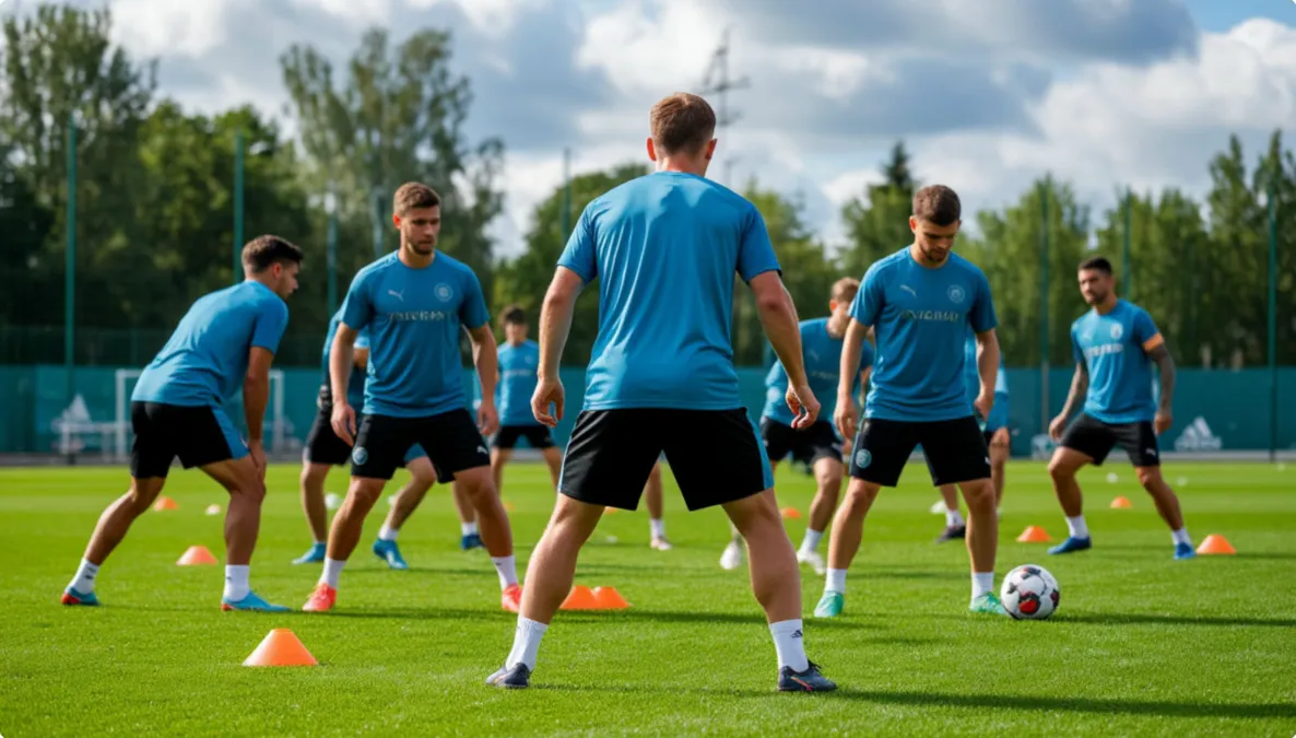 Jugadores de fútbol de una selección europea en entrenamiento