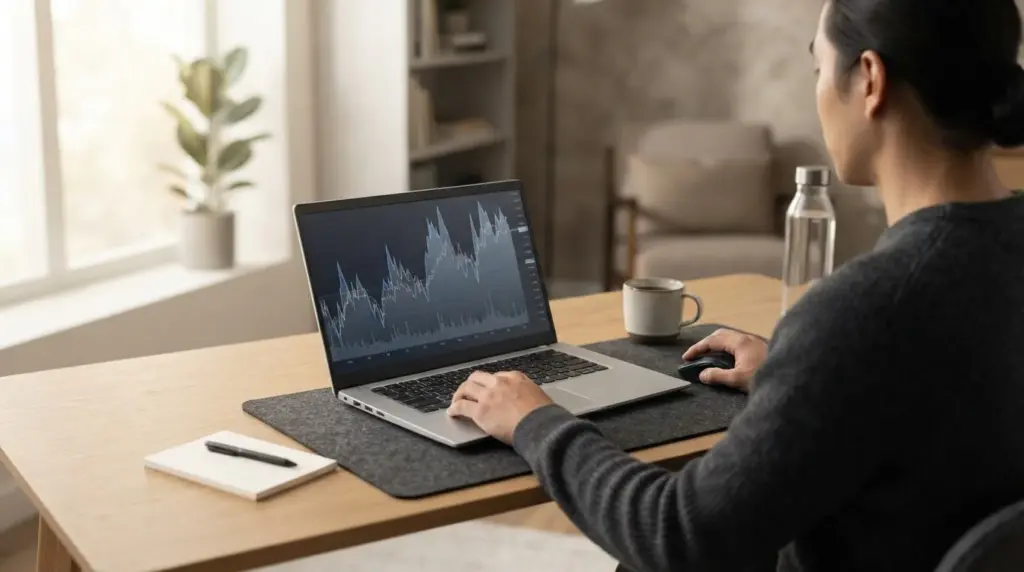 Pantalla con gráfico de volatilidad de Bitcoin en entorno de análisis financiero