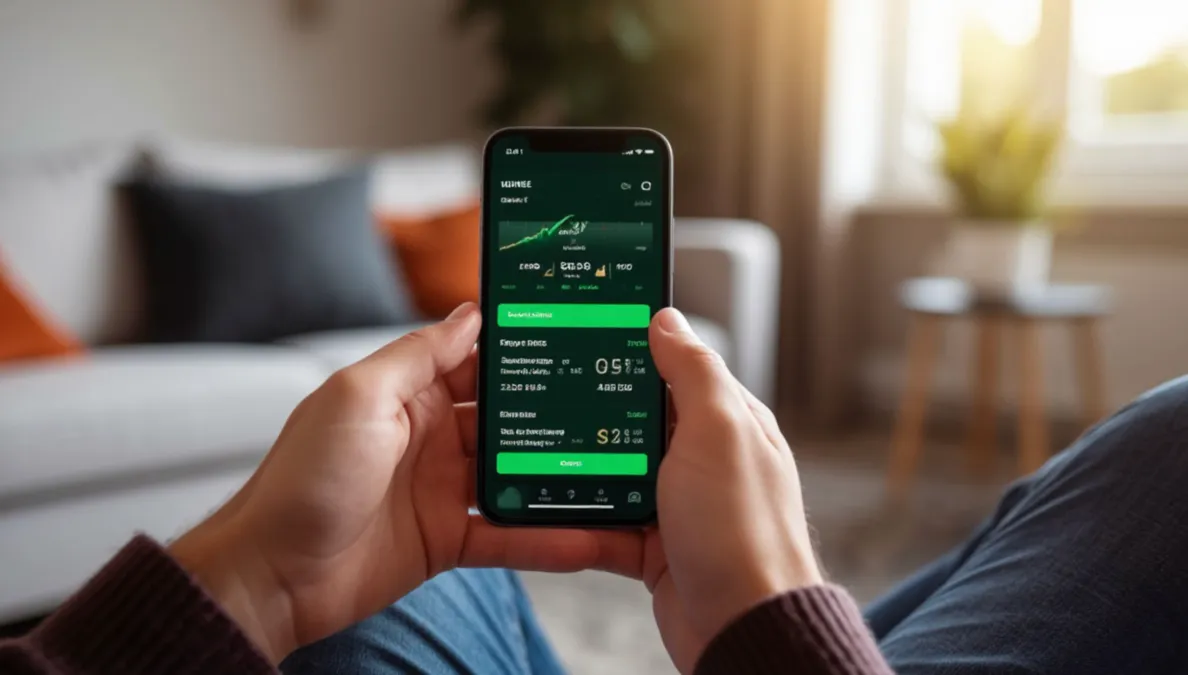 Persona usando la aplicación móvil de apuestas en un smartphone