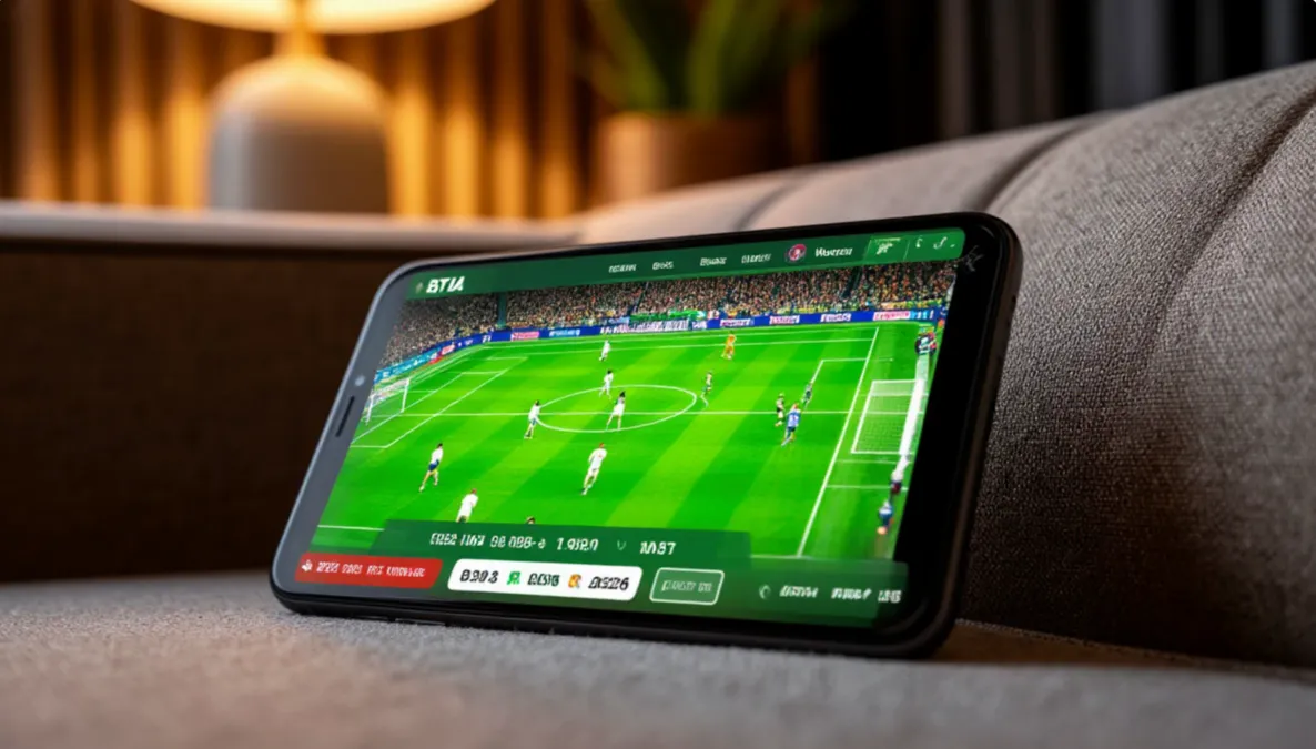 Aplicación móvil mostrando streaming en vivo de un partido de fútbol