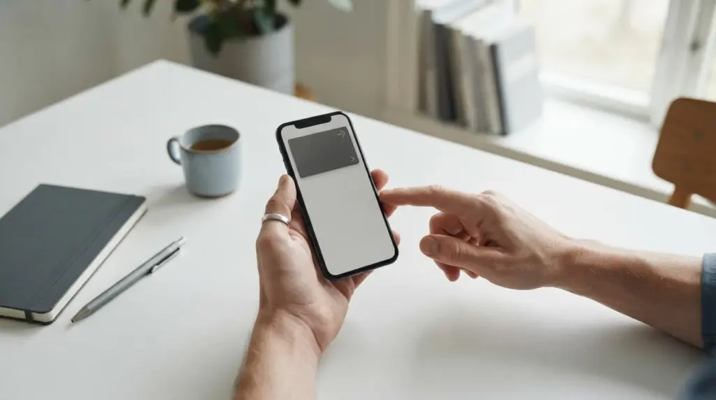 Persona usando Apple Pay en smartphone para depósito en casa de apuestas española