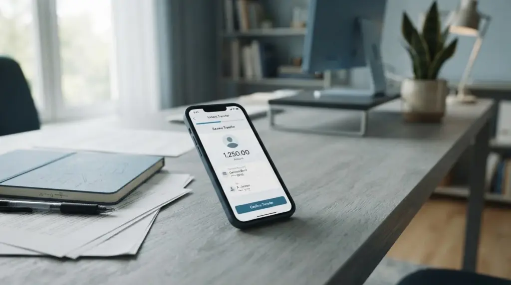 Smartphone mostrando interfaz de pago Bizum para depósito en casa de apuestas española