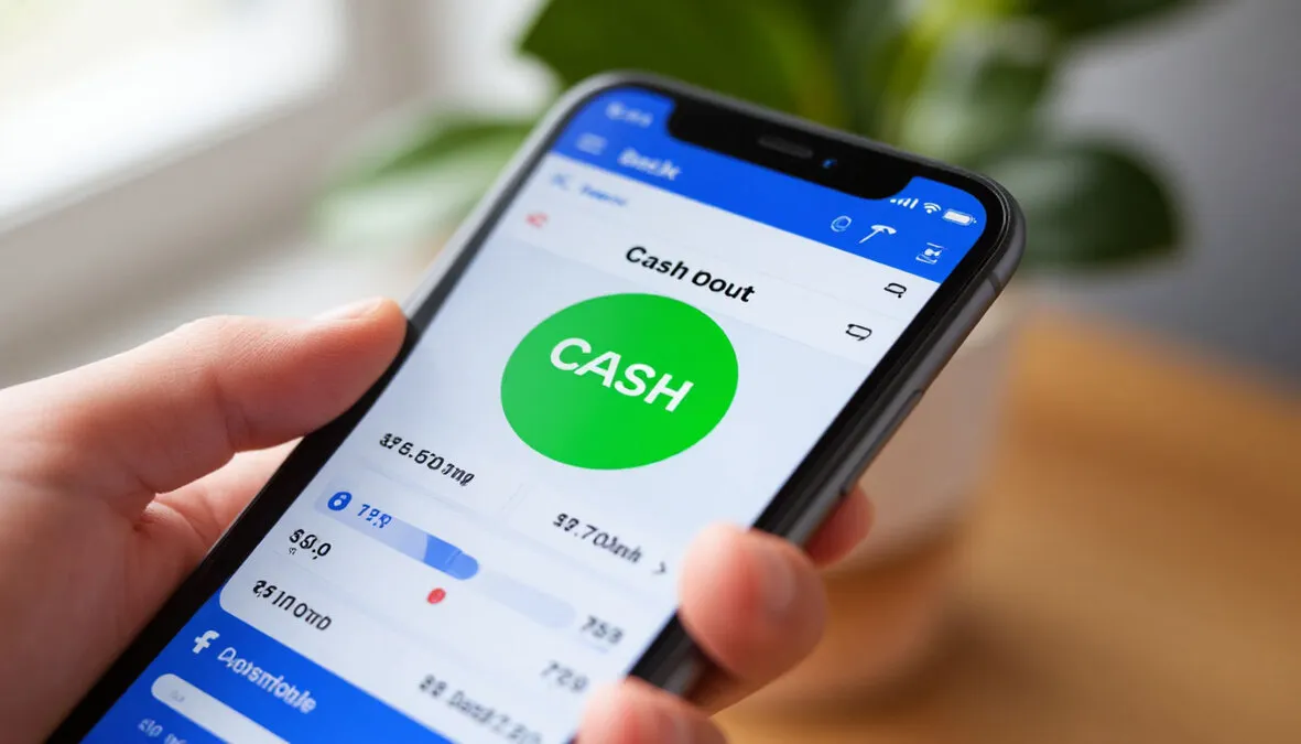 Smartphone mostrando una aplicación de apuestas con botón de cash out visible