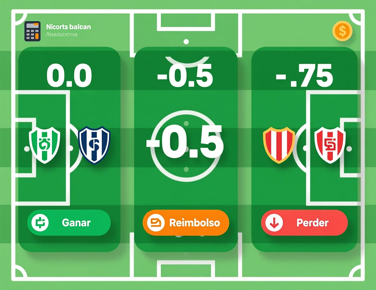 Diagrama explicativo de cómo funcionan los hándicaps asiáticos 0.0, medio y cuarto