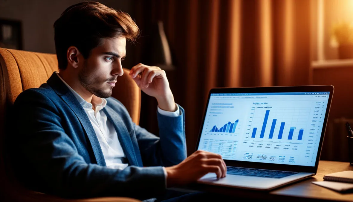 Persona reflexionando mientras mira una pantalla con datos de apuestas