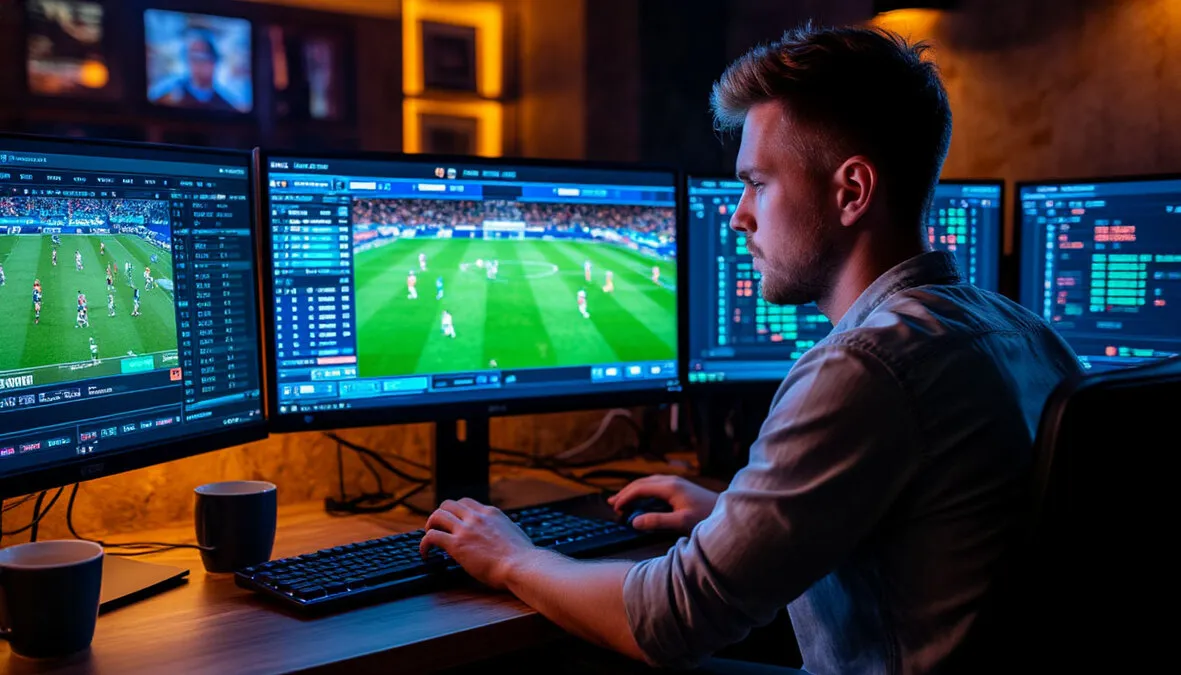 Persona concentrada analizando datos en múltiples pantallas