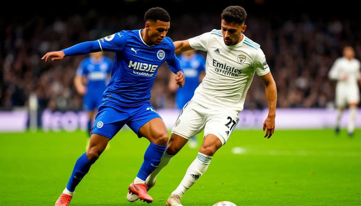 Jugadores de fútbol en acción durante un momento intenso del partido