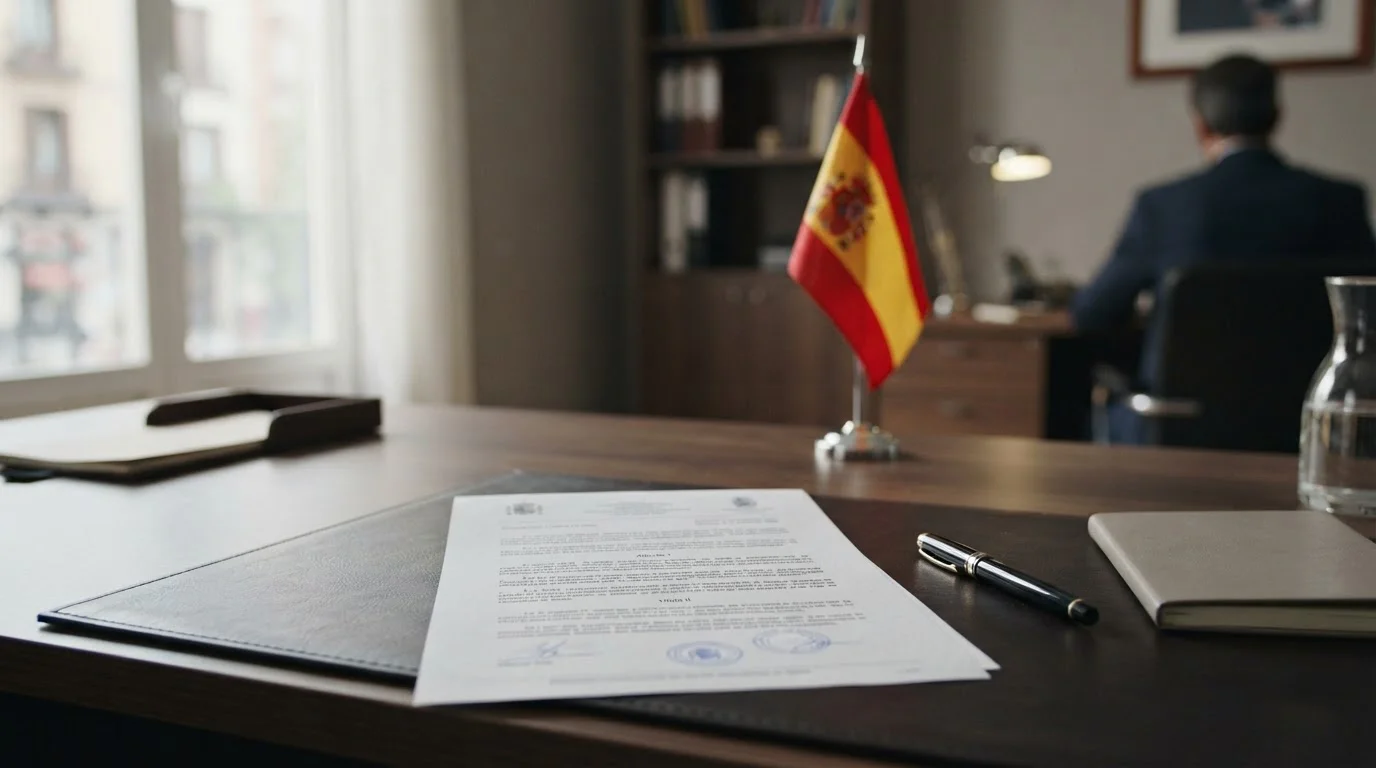 Documento legal y bandera española sobre escritorio, simbolizando el vacío regulatorio de los operadores offshore
