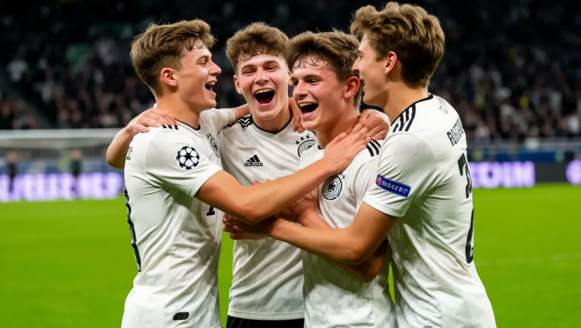 Jóvenes jugadores alemanes celebrando durante un partido
