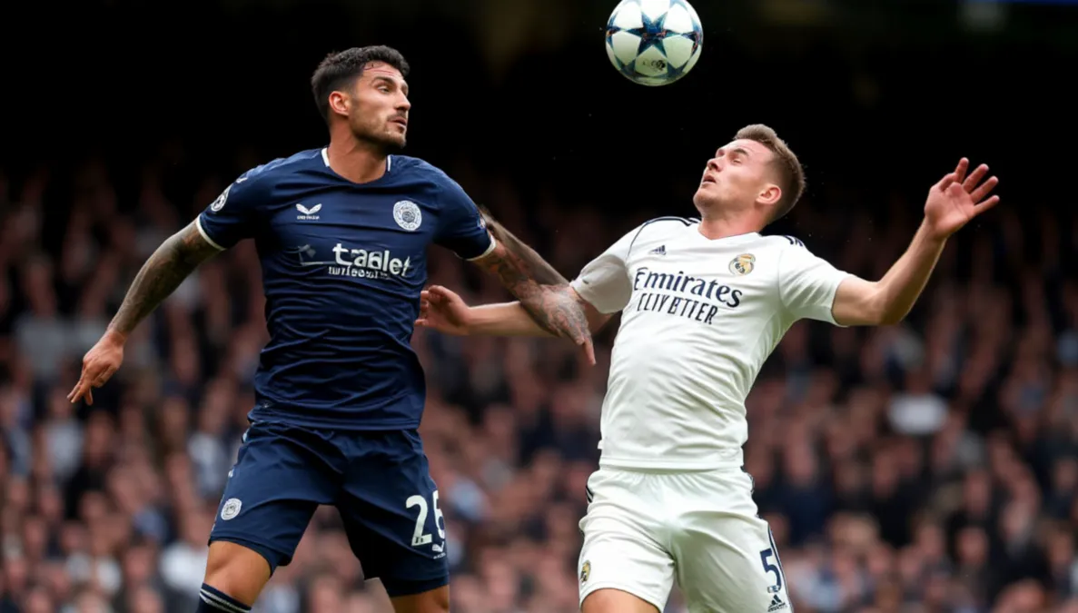Jugadores de fútbol disputando un balón en un partido de alta intensidad