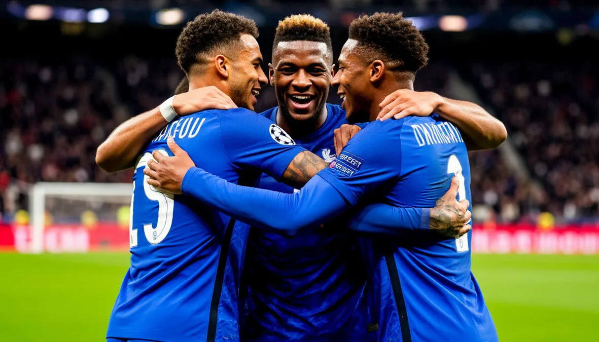 Jugadores franceses celebrando un gol durante un partido internacional