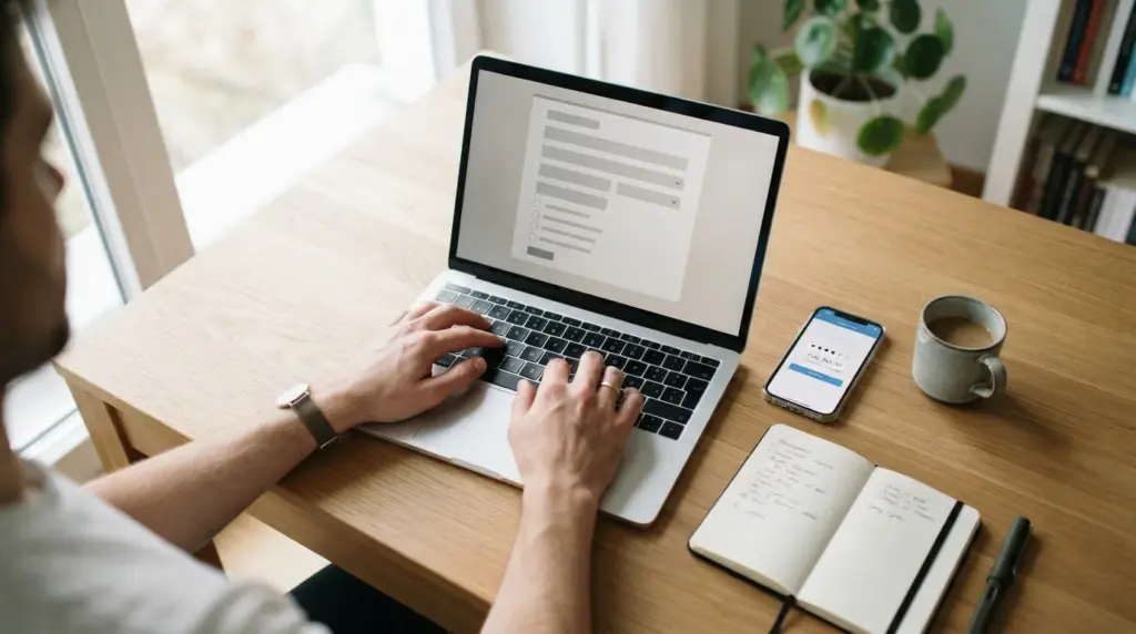 Persona completando el registro online en una casa de apuestas regulada en España