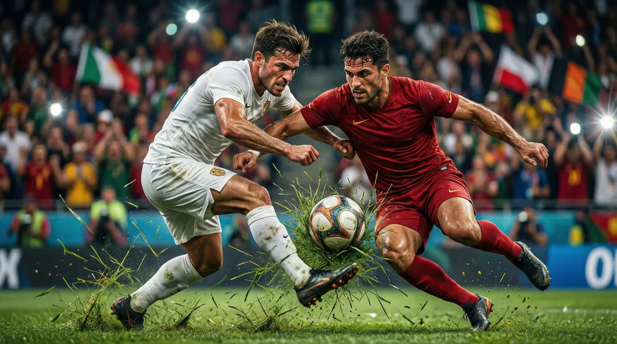 Jugadores de fútbol en acción durante un partido intenso